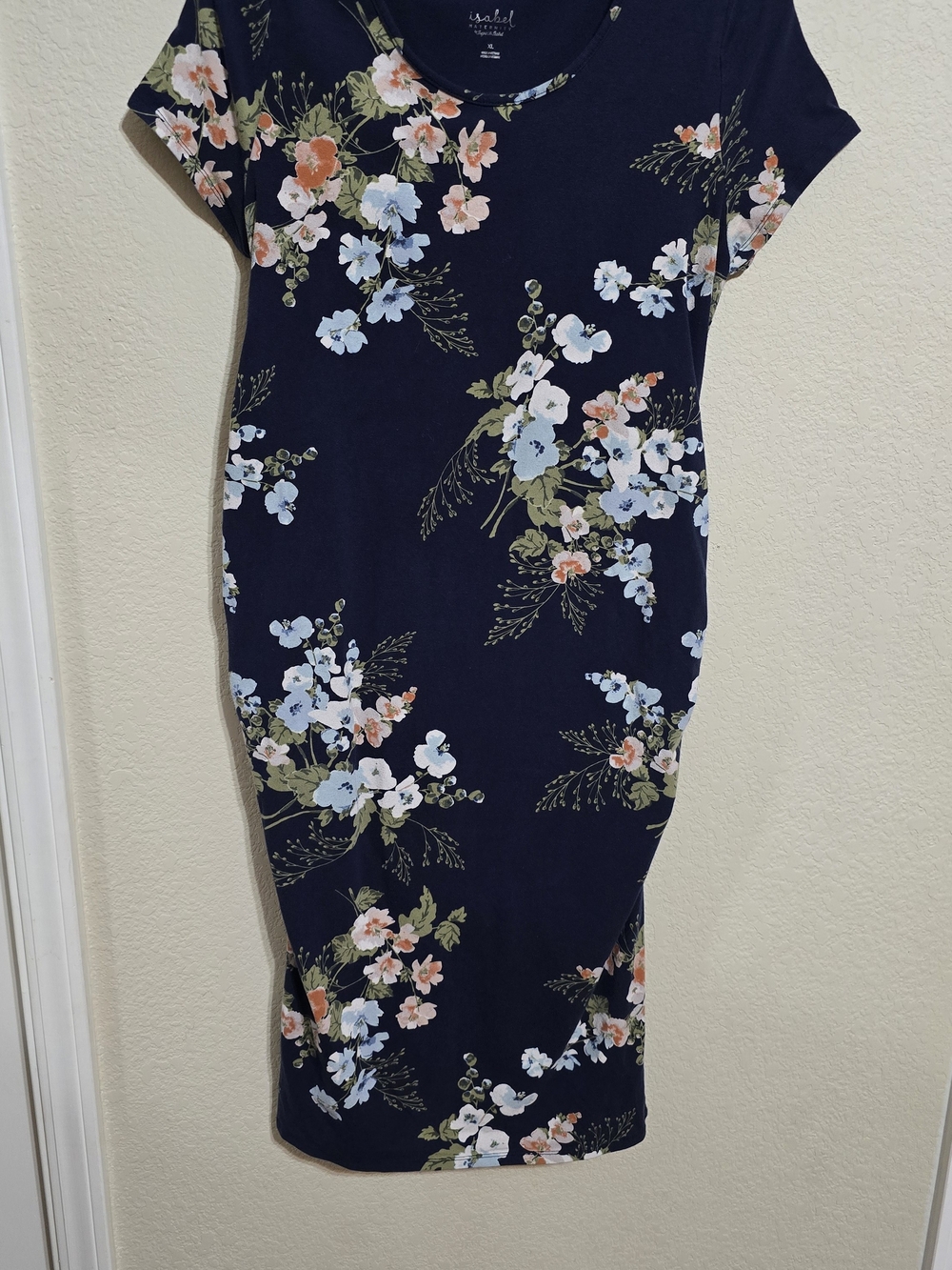 Floral Navy Short-Sleeve Bodycon Maternity Dress XL